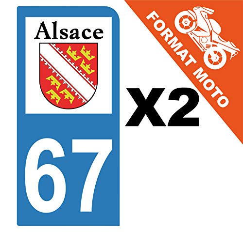 Supstick 2 Stickers Autocollants Plaques Immatriculation Moto Dept 67 Alsace Blason Bleu Clair 1 Angle Arrondi