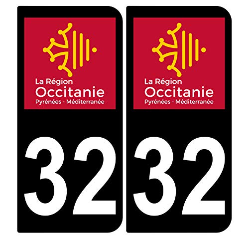 Supstick 2 Stickers Autocollants Plaques Immatriculation Auto Dept 32 Occitanie Noir Angles Arrondis