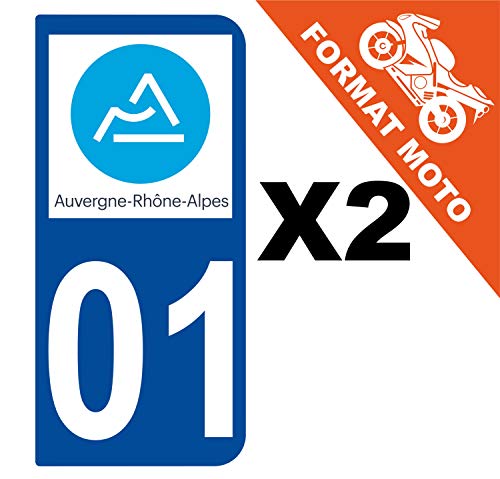 Supstick 2 Stickers Autocollants Plaques Immatriculation Moto Dept 01 Auvergne Rhône Alpes Bleu Foncé 2 Angles Arrondis