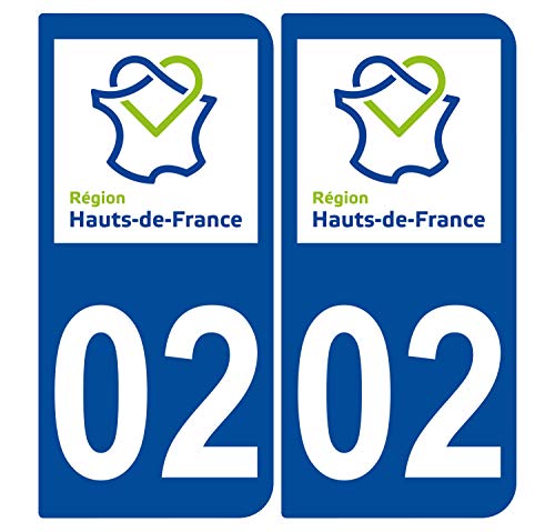 Supstick 2 Stickers Autocollants Plaques Immatriculation Auto Dept 02 Hauts de France Bleu Foncé Angles Arrondis