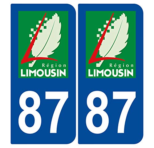 Supstick 2 Stickers Autocollants Plaques Immatriculation Auto Dept 87 Limousin Bleu Foncé Angles Arrondis