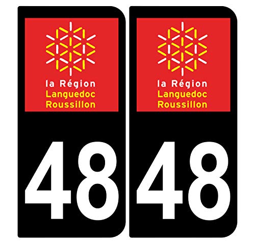 Supstick 2 Stickers Autocollants Plaques Immatriculation Auto Dept 48 Languedoc Roussillon Noir Angles Arrondis