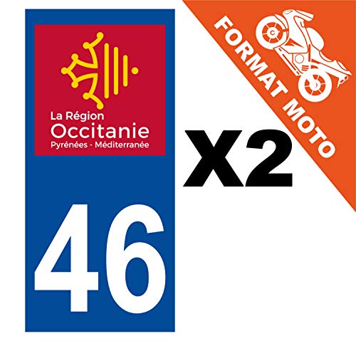 Supstick 2 Stickers Autocollants Plaques Immatriculation Moto Dept 46 Occitanie Bleu Foncé Angles Carrés