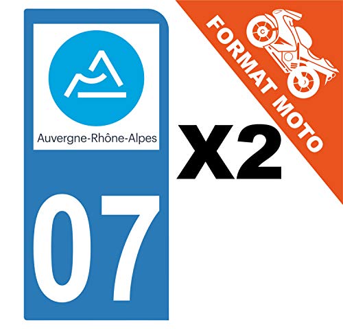 Supstick 2 Stickers Autocollants Plaques Immatriculation Moto Dept 07 Auvergne Rhône Alpes Bleu Clair 1 Angle Arrondi
