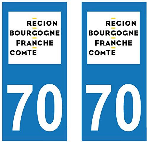 supstick 2 STICKERS AUTOCOLLANT PLAQUE IMMATRICULATION DEPT 70 region Bourgogne-Franche-Comté format rectangulaire - supstick.fr