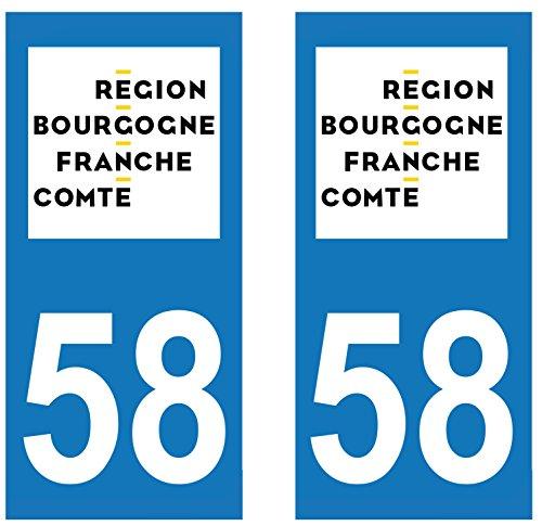 supstick 2 STICKERS AUTOCOLLANT PLAQUE IMMATRICULATION DEPT 58 region Bourgogne-Franche-Comté format rectangulaire - supstick.fr