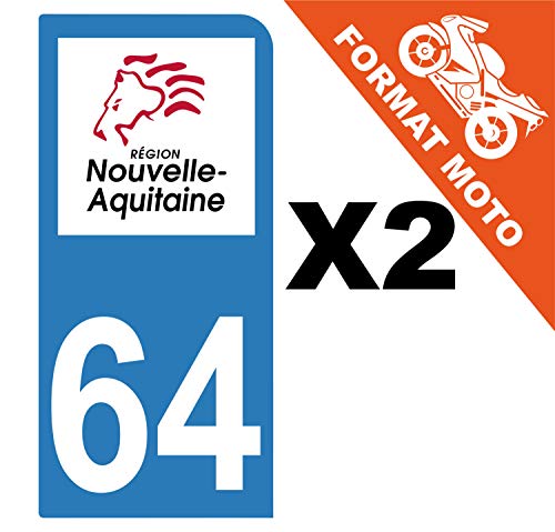 Supstick 2 Stickers Autocollants Plaques Immatriculation Moto Dept 64 Nouvelle Aquitaine Bleu Clair 1 Angle Arrondi
