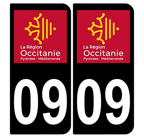 Supstick 2 Stickers Autocollants Plaques Immatriculation Auto Dept 09 Occitanie Noir Angles Arrondis