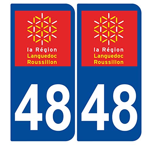 Supstick 2 Stickers Autocollants Plaques Immatriculation Auto Dept 48 Languedoc Roussillon Bleu Foncé Angles Arrondis