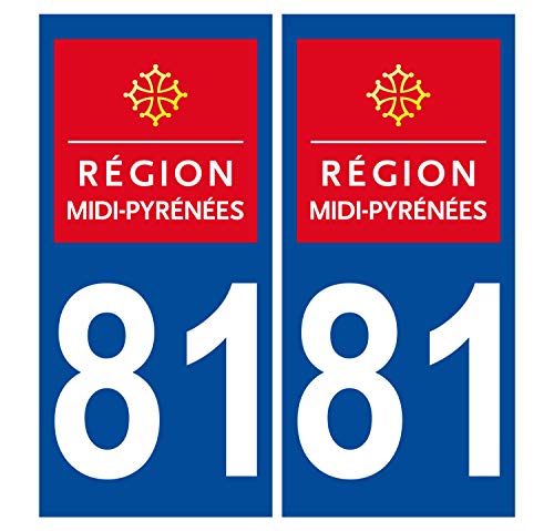 Supstick 2 Stickers Autocollants Plaques Immatriculation Auto Dept 81 Midi Pyrénées Bleu Foncé Angles Carrés
