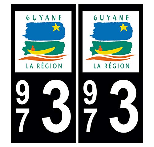Supstick 2 Stickers Autocollants Plaques Immatriculation Auto Dept 973 Guyane Noir Angles Carrés