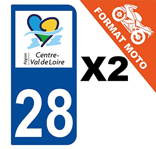Supstick 2 Stickers Autocollants Plaques Immatriculation Moto Dept 28 Centre Val de Loire Bleu Foncé 2 Angles Arrondis