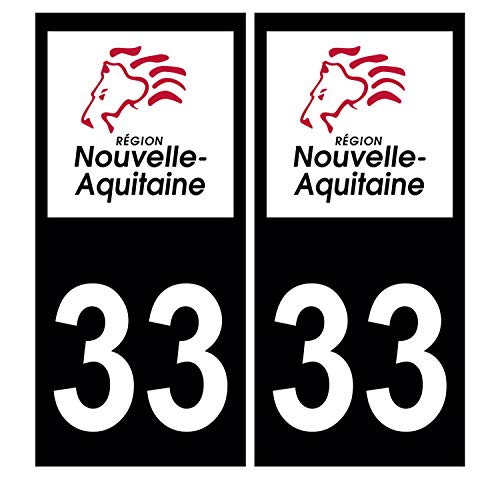 Supstick 2 Stickers Autocollants Plaques Immatriculation Auto Dept 33 Nouvelle Aquitaine Noir Angles Carrés