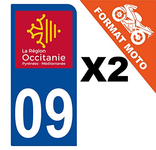 Supstick 2 Stickers Autocollants Plaques Immatriculation Moto Dept 09 Occitanie Bleu Foncé 1 Angle Arrondi