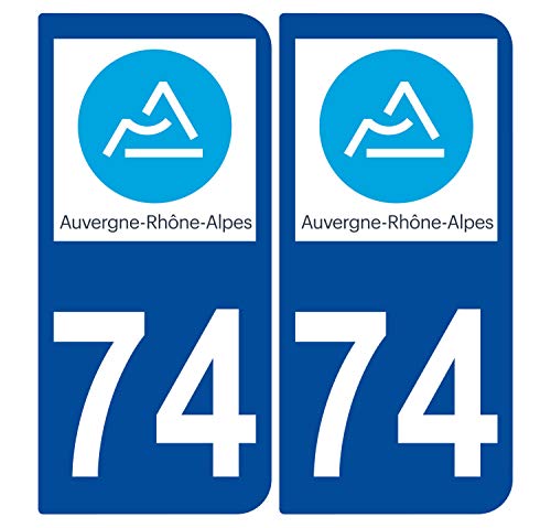 Supstick 2 Stickers Autocollants Plaques Immatriculation Auto Dept 74 Auvergne Rhône Alpes Bleu Foncé Angles Arrondis