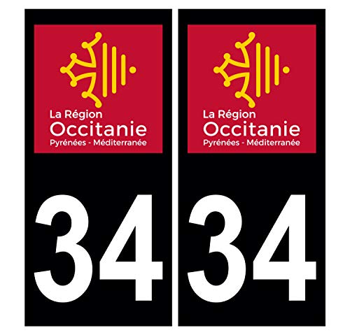 Supstick 2 Stickers Autocollants Plaques Immatriculation Auto Dept 34 Occitanie Noir Angles Carrés