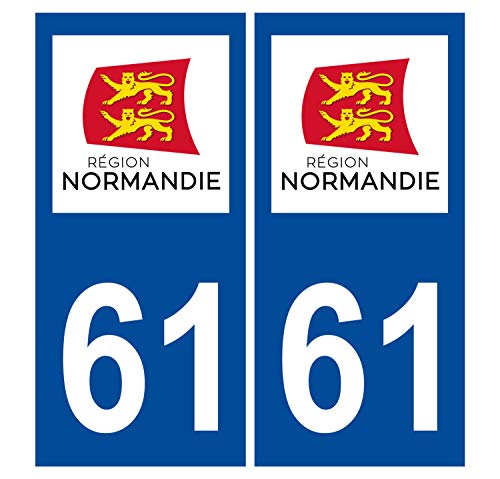 Supstick 2 Stickers Autocollants Plaques Immatriculation Auto Dept 61 Normandie Bleu Foncé Angles Carrés