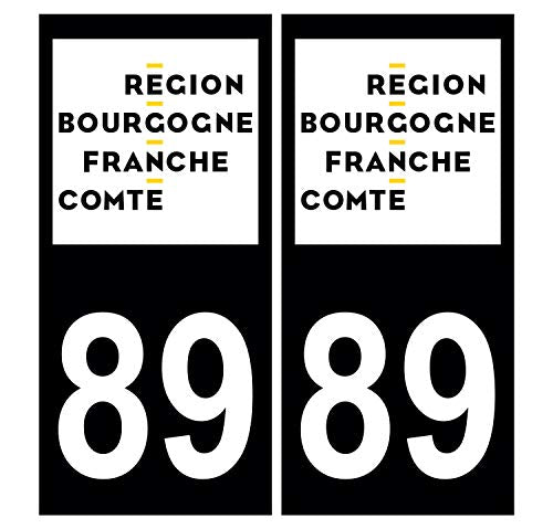 Supstick 2 Stickers Autocollants Plaques Immatriculation Auto Dept 89 Bourgogne Franche Comté Noir Angles Carrés