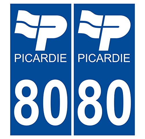 Supstick 2 Stickers Autocollants Plaques Immatriculation Auto Dept 80 Picardie Bleu Foncé Angles Carrés
