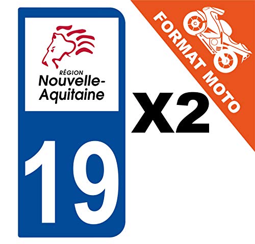Supstick 2 Stickers Autocollants Plaques Immatriculation Moto Dept 19 Nouvelle Aquitaine Bleu Foncé 2 Angles Arrondis