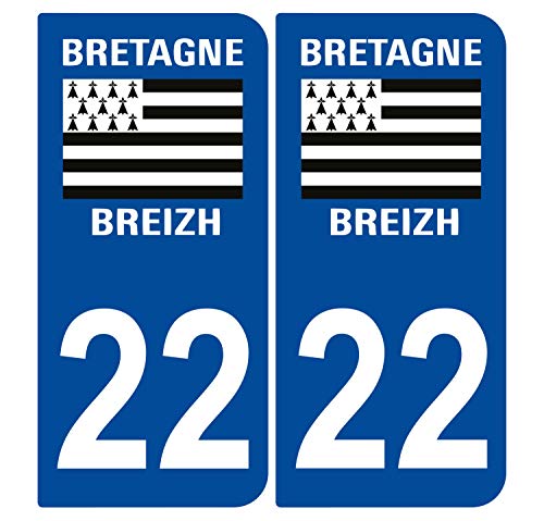 Supstick 2 Stickers Autocollants Plaques Immatriculation Auto Dept 22 Bretagne Breizh Bleu Foncé Angles Arrondis