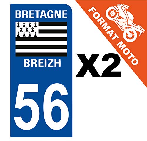 Supstick 2 Stickers Autocollants Plaques Immatriculation Moto Dept 56 Bretagne Breizh Bleu Foncé 1 Angle Arrondi