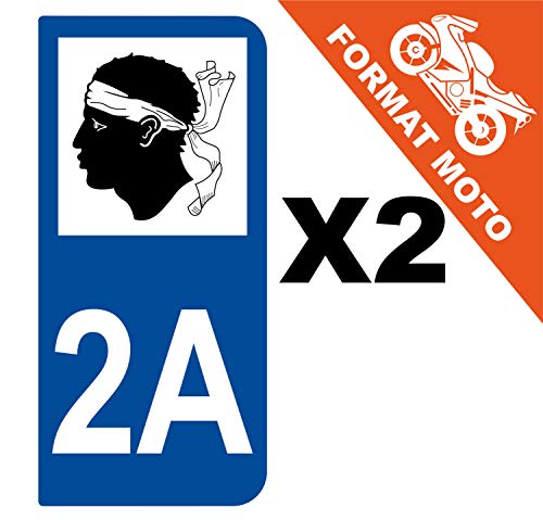 Supstick 2 Stickers Autocollants Plaques Immatriculation Moto Dept 2A Corse Bleu Foncé 2 Angles Arrondis