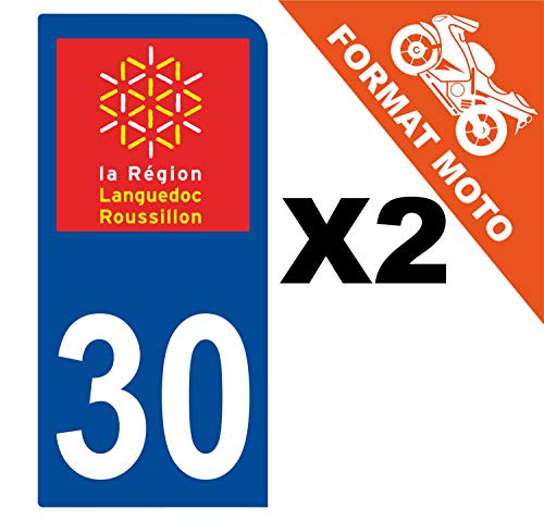 Supstick 2 Stickers Autocollants Plaques Immatriculation Moto Dept 30 Languedoc Roussillon Bleu Foncé 1 Angle Arrondi