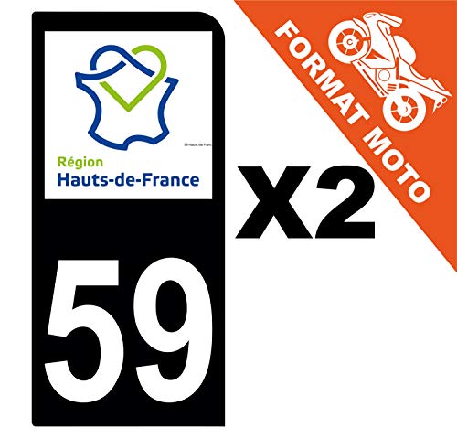 Supstick 2 Stickers Autocollants Plaques Immatriculation Moto Dept 59 Hauts de France Noir 1 Angle Arrondi