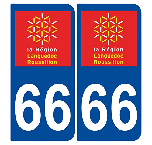 Supstick 2 Stickers Autocollants Plaques Immatriculation Auto Dept 66 Languedoc Roussillon Bleu Foncé Angles Arrondis