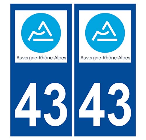 Supstick 2 Stickers Autocollants Plaques Immatriculation Auto Dept 43 Auvergne Rhône Alpes Bleu Foncé Angles Carrés