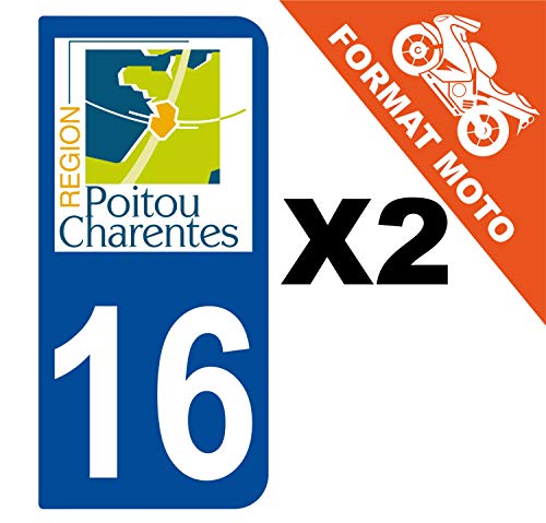 Supstick 2 Stickers Autocollants Plaques Immatriculation Moto Dept 16 Poitou Charentes Bleu Foncé 2 Angles Arrondis