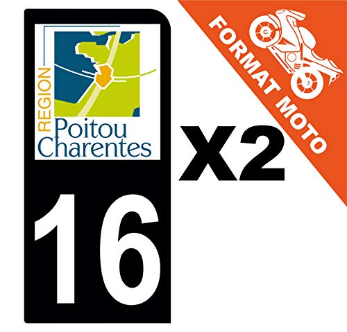 Supstick 2 Stickers Autocollants Plaques Immatriculation Moto Dept 16 Poitou Charentes Noir 1 Angle Arrondi