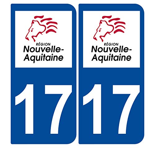 Supstick 2 Stickers Autocollants Plaques Immatriculation Auto Dept 17 Nouvelle Aquitaine Bleu Foncé Angles Arrondis