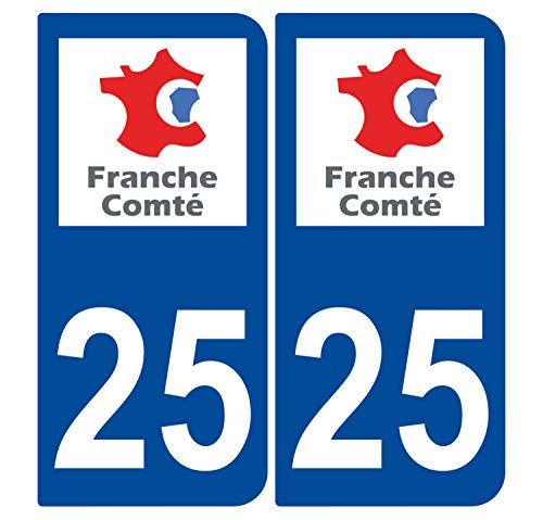 Supstick 2 Stickers Autocollants Plaques Immatriculation Auto Dept 25 Franche Comté Bleu Foncé Angles Arrondis