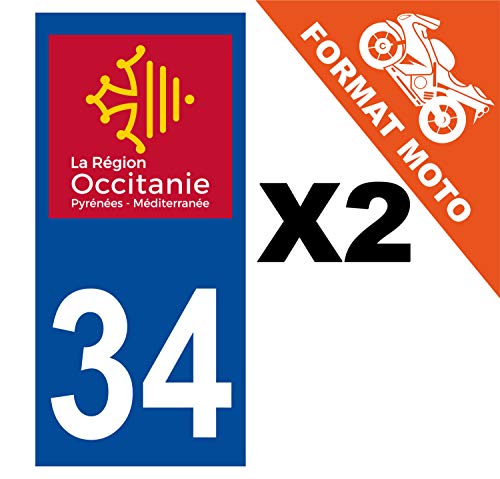 Supstick 2 Stickers Autocollants Plaques Immatriculation Moto Dept 34 Occitanie Bleu Foncé Angles Carrés