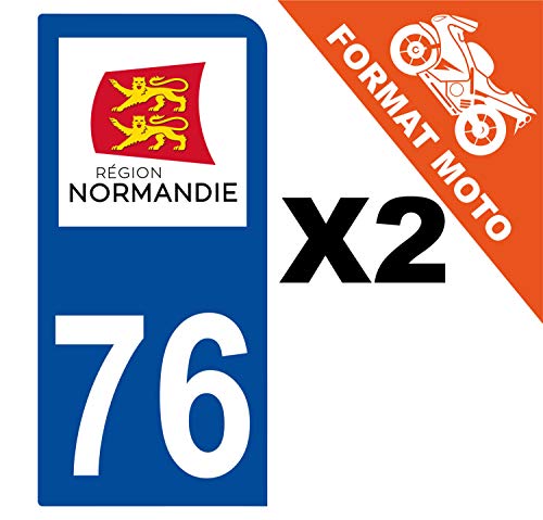 Supstick 2 Stickers Autocollants Plaques Immatriculation Moto Dept 76 Normandie Bleu Foncé 1 Angle Arrondi