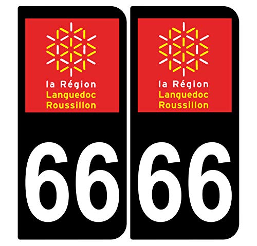 Supstick 2 Stickers Autocollants Plaques Immatriculation Auto Dept 66 Languedoc Roussillon Noir Angles Arrondis