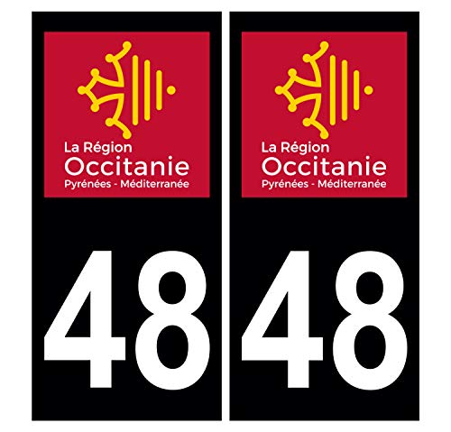 Supstick 2 Stickers Autocollants Plaques Immatriculation Auto Dept 48 Occitanie Noir Angles Carrés