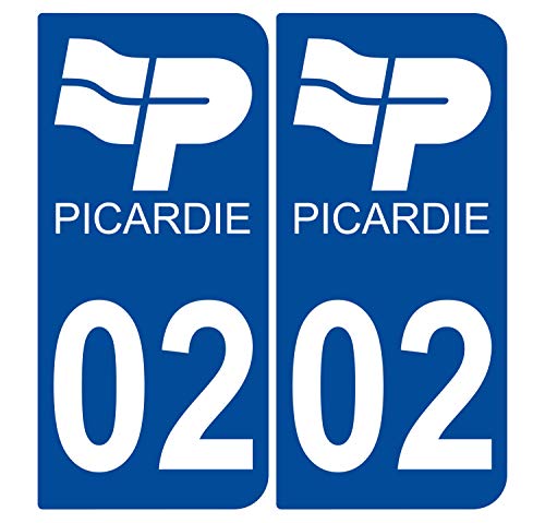 Supstick 2 Stickers Autocollants Plaques Immatriculation Auto Dept 02 Picardie Bleu Foncé Angles Arrondis