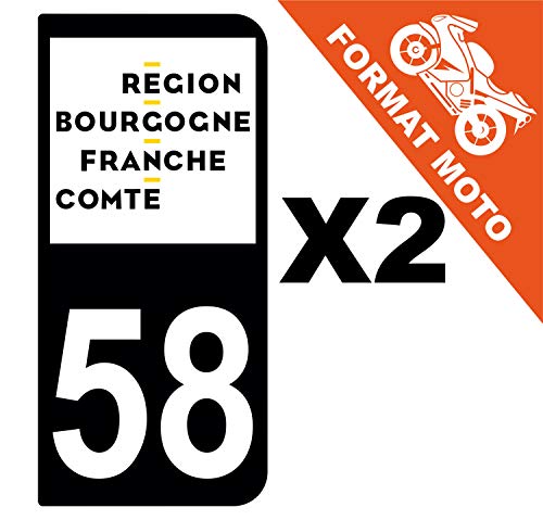 Supstick 2 Stickers Autocollants Plaques Immatriculation Moto Dept 58 Bourgogne Franche Comté Noir 2 Angles Arrondis