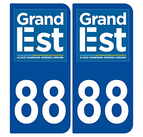 Supstick 2 Stickers Autocollants Plaques Immatriculation Auto Dept 88 Grand Est Bleu Foncé Angles Arrondis