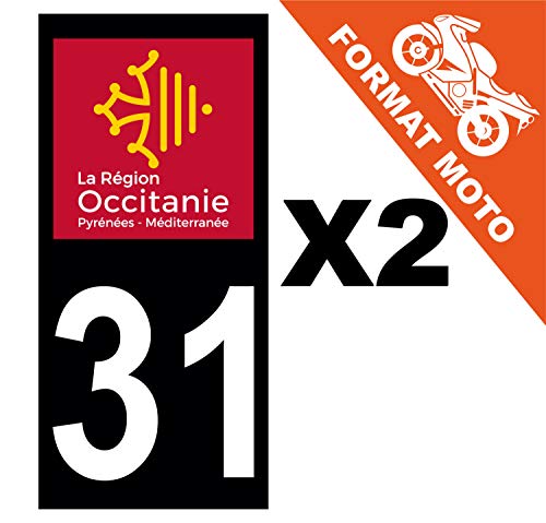 Supstick 2 Stickers Autocollants Plaques Immatriculation Moto Dept 31 Occitanie Noir Angles Carrés