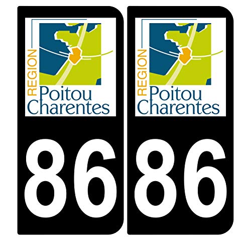 Supstick 2 Stickers Autocollants Plaques Immatriculation Auto Dept 86 Poitou Charentes Noir Angles Arrondis