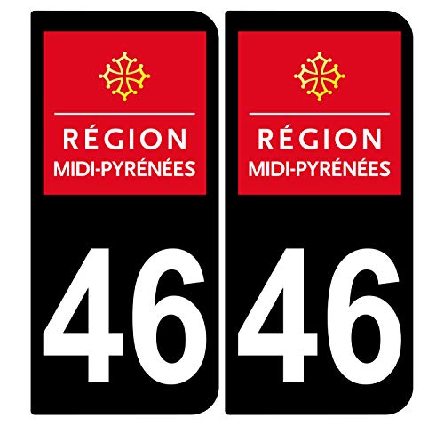 Supstick 2 Stickers Autocollants Plaques Immatriculation Auto Dept 46 Midi Pyrénées Noir Angles Arrondis