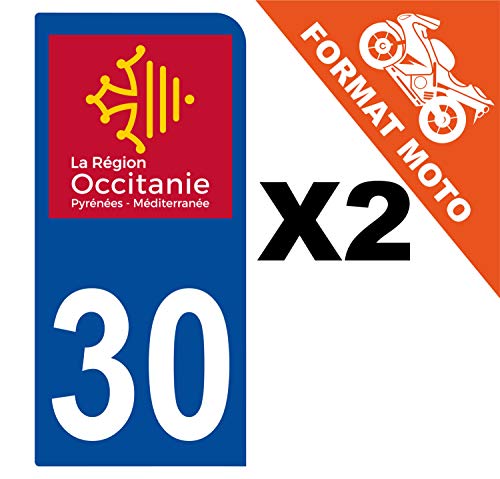 Supstick 2 Stickers Autocollants Plaques Immatriculation Moto Dept 30 Occitanie Bleu Foncé 1 Angle Arrondi