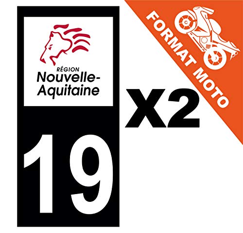 Supstick 2 Stickers Autocollants Plaques Immatriculation Moto Dept 19 Nouvelle Aquitaine Noir Angles Carrés