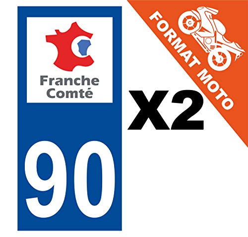 Supstick 2 Stickers Autocollants Plaques Immatriculation Moto Dept 90 Franche Comté Bleu Foncé Angles Carrés
