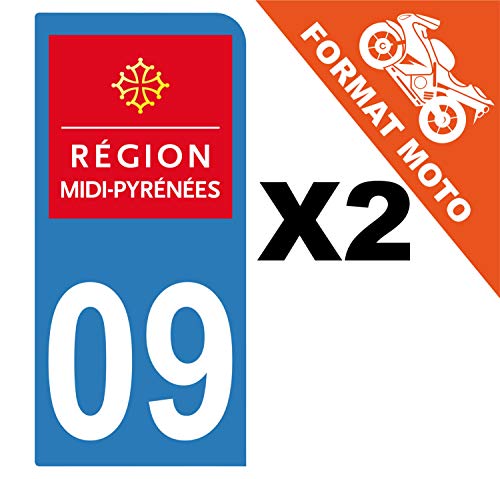 Supstick 2 Stickers Autocollants Plaques Immatriculation Moto Dept 09 Midi Pyrénées Bleu Clair 1 Angle Arrondi