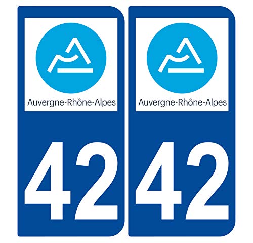 Supstick 2 Stickers Autocollants Plaques Immatriculation Auto Dept 42 Auvergne Rhône Alpes Bleu Foncé Angles Arrondis